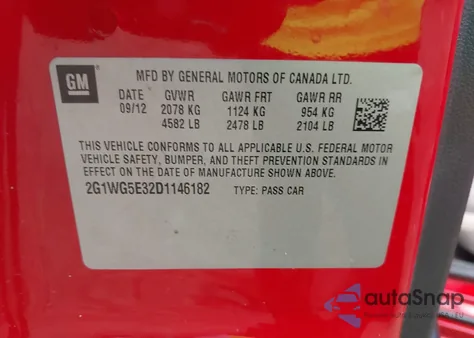 2013 Chevrolet Impala Lt из США, поврежденный, VIN 2G1WG5E32D1146182